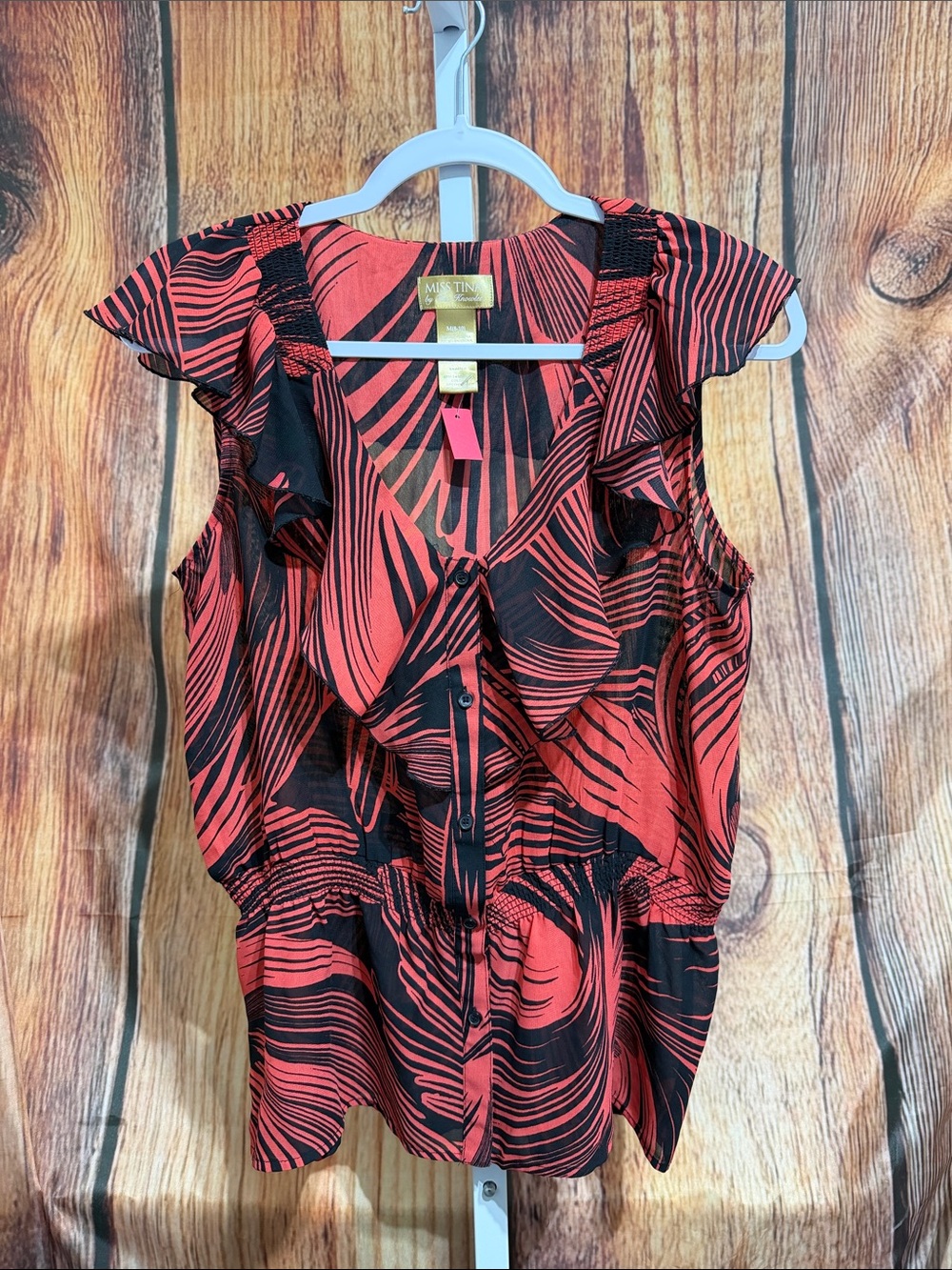 🚨(4/$10) Miss Tina by Tina Knowles Sheer Cap Sleeve Blouse Size M (8-10)